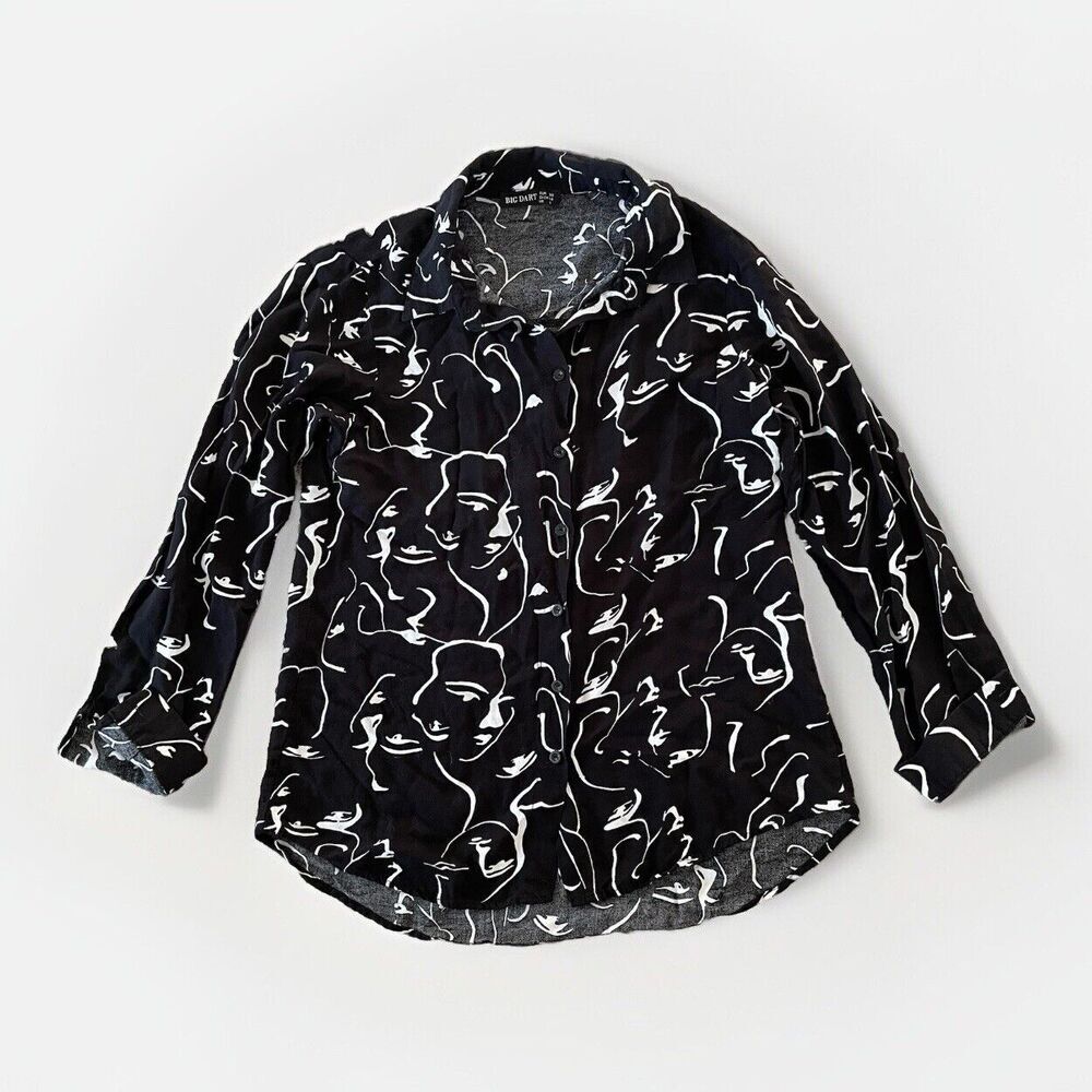 Big Dart Womens Top Blouse Size EUR 36 (S) Black Button Up‎ Collared Long Sleeve